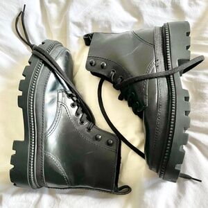 ZARA Men's Size 7 Black Leather Lace-Up Combat Moto Boots Ankle Lug Sole EU 40